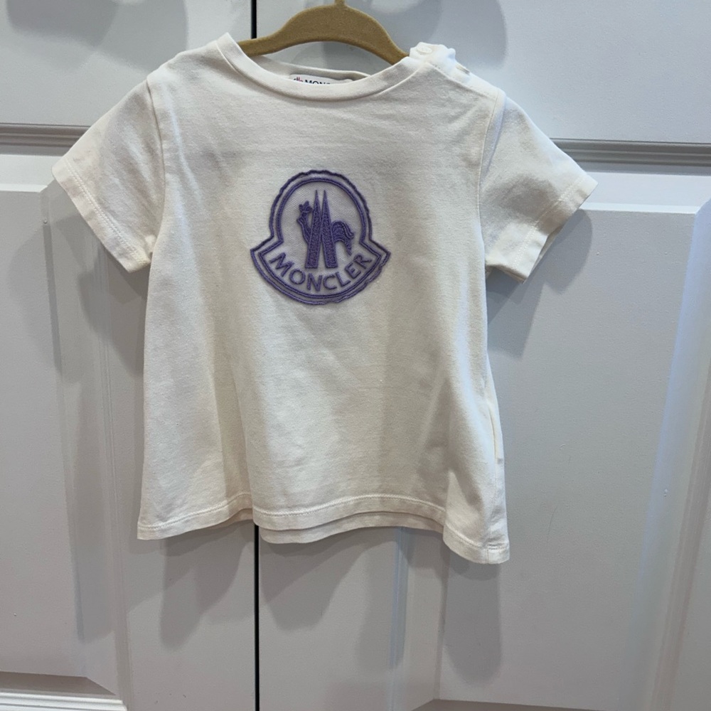 Moncler Baby Girl White T-Shirt with Purple Logo